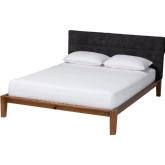 Mariette Queen Bed in Dark Grey Teddy Fabric & Walnut Brown Wood
