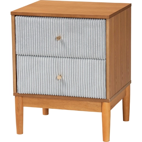 Taylin 2 Drawer Nightstand in Grey Corduroy Fabric & Oak Finish Wood