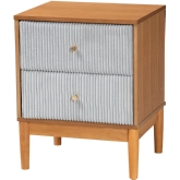 Taylin 2 Drawer Nightstand in Grey Corduroy Fabric & Oak Finish Wood