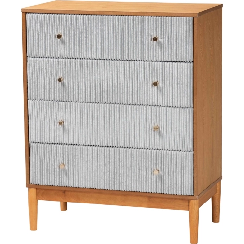 Taylin 4 Drawer Chest in Grey Corduroy Fabric & Oak Finish Wood