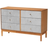 Taylin 6 Drawer Dresser in Grey Corduroy Fabric & Oak Finish Wood