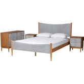 Taylin 4 Piece Queen Bedroom Set in Grey Corduroy Fabric & Oak Finish Wood