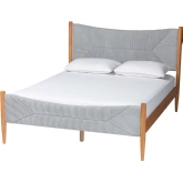 Taylin Queen Bed in Grey Corduroy Fabric & Oak Finish Wood