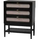 Shirin 3 Drawer Chest in Black Wood & Beige Fabric