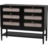 Shirin 6 Drawer Dresser in Black Wood & Beige Fabric