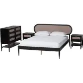 Shirin Queen 4 Piece Bedroom Set in Black Wood & Beige Fabric