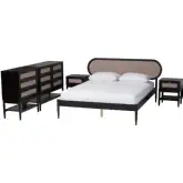 Shirin Queen 5 Piece Bedroom Set in Black Wood & Beige Fabric