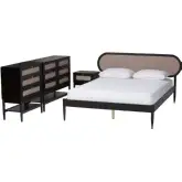 Shirin Queen 4 Piece Bedroom Set in Black Wood & Beige Fabric