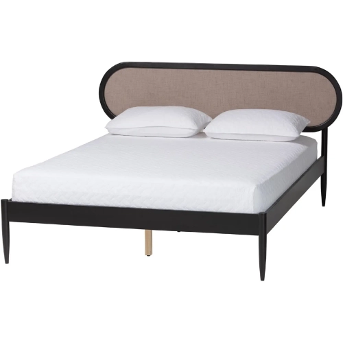 Shirin Queen Platform Bed in Black Wood & Beige Fabric