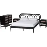 Florica Queen 4 Piece Bedroom Set in Black Wood & Beige Fabric