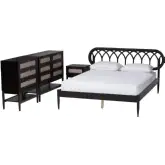 Florica Queen 4 Piece Bedroom Set in Black Wood & Beige Fabric