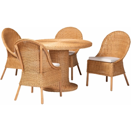 Willy 5 Piece Round Dining Set in Light Honey Rattan
