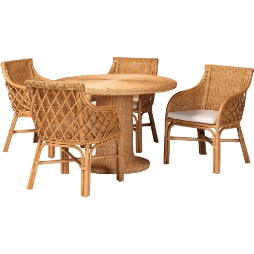 Wymond 5 Piece Round Dining Set in Light Honey Rattan