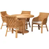 Wymond 5 Piece Round Dining Set in Light Honey Rattan