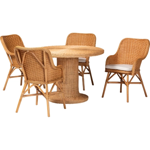Wistan 5 Piece Round Dining Set in Light Honey Rattan