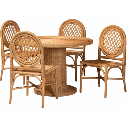 Winslow 5 Piece Dining Set in Light Honey Natural Rattan