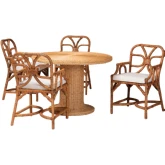 Wade 5 Piece Round Dining Set in Handwoven Rattan & Neutral Fabric