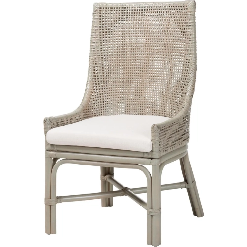 Bella Dining Chair in French Grey Rattan & Neutral Fabric (Set of 2)