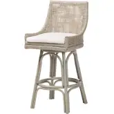 Bella Swivel Bar Stool in French Grey Rattan & Neutral Fabric (Set of 2)