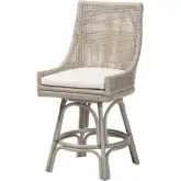 Bella Swivel Counter Stool in French Grey Rattan & Neutral Fabric (Set of 2)