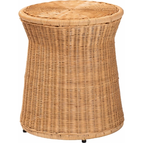 Caroline Drum Shape End Table in Handwoven Light Honey Natural Rattan