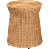 Caroline Drum Shape End Table in Handwoven Light Honey Natural Rattan