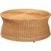 Caroline Round Coffee Table in Handwoven Light Honey Natural Rattan