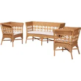 Oxford 3 Piece Accent Chair Set in Light Honey Rattan & Fabric