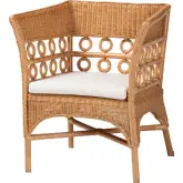 Oxford Accent Arm Chair in Light Honey Rattan & White Fabric