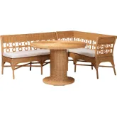 Monica 3 Piece Dining Nook Set in Light Honey Rattan & Fabric