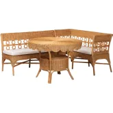 Matilde 3 Piece Dining Nook Set in Light Honey Rattan & Fabric