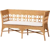 Oxford Dining Bench with Arms in Light Honey Rattan & Fabric