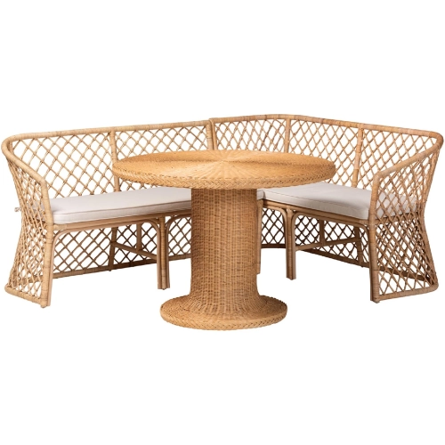 Ellard 3 Piece Dining Nook Set in Light Honey Rattan