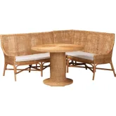 Nantai 3 Piece Dining Nook Set in Light Honey Rattan & Fabric