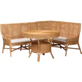 Olivera 3 Piece Dining Nook Set in Light Honey Rattan & Fabric