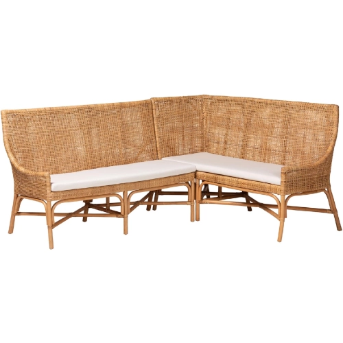Baako 2 Piece Dining Nook Bench Set in Light Honey Rattan & Fabric