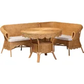 Keitha 3 Piece Dining Nook Set in Light Honey Rattan & Fabric