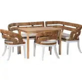 Ubud 5 Piece Dining Nook Bench Set in Wood, Natural Seagrass & Neutral Fabric