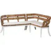 Ubud 2 Piece Dining Nook Bench Set in Wood, Natural Seagrass & Neutral Fabric