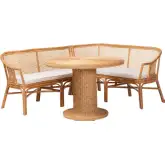 Aara 3 Piece Dining Nook Set in Natural Rattan & Neutral Fabric