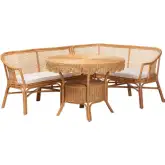 Ceona 3 Piece L Shape Dining Nook Set in Natural Rattan & Neutral Fabric