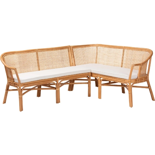 Adede 2 Piece Corner Dining Nook Bench Set in Handwoven Rattan & Fabric