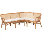 Adede 2 Piece Corner Dining Nook Bench Set in Handwoven Rattan & Fabric
