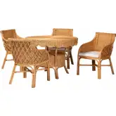 Tudor 5 Piece Dining Set in Handwoven Scalloped Rattan & Neutral Fabric