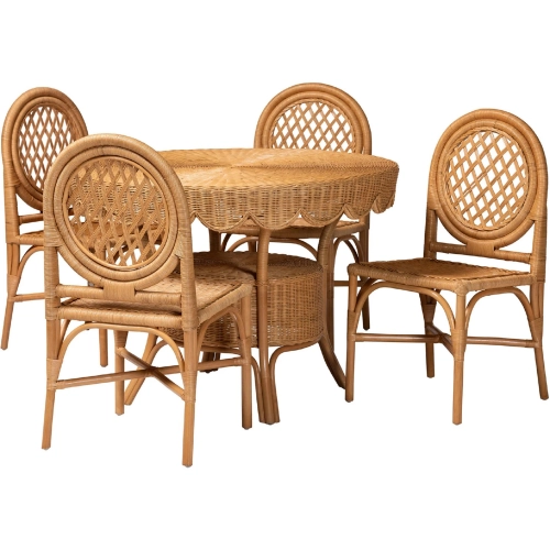 Troy 5 Piece Dining Set in Light Honey Natural Rattan