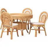 Travis 5 Piece Scallop Dining Set in Natural Rattan & Neutral Fabric