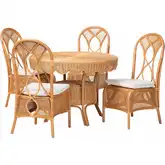Tony 5 Piece Scallop Dining Set in Natural Rattan & Neutral Fabric