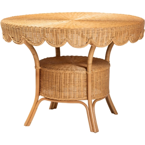 Abena 42" Round Scalloped Dining Table in Light Honey Rattan