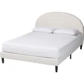 Pelagia Queen Platform Bed in Channel Tufted Cream Boucle Fabric