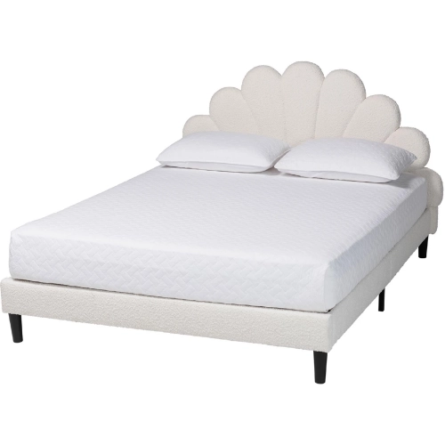 Albion Queen Scalloped Platform Bed in Cream Boucle Fabric